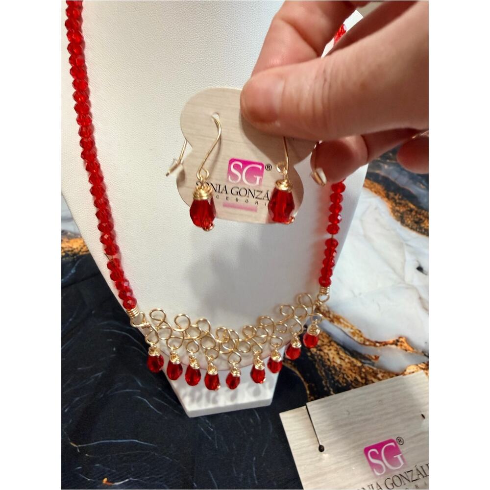 Sonja Gonzalez red necklace and earring set NWT! - Picture 8 of 9
